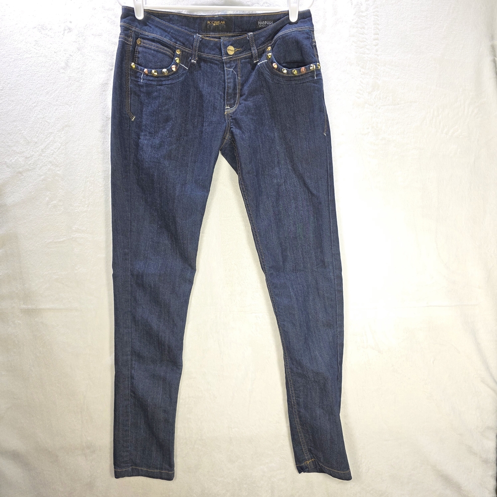 Womens Rocawear Dark Blue Skinny Jeans with Gold Accents Size 11
